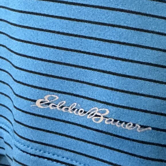 Eddie Bauer Free Heat Pro Quarter Zip Blue Gray Striped Medium Thumb Holes - Picture 7 of 9